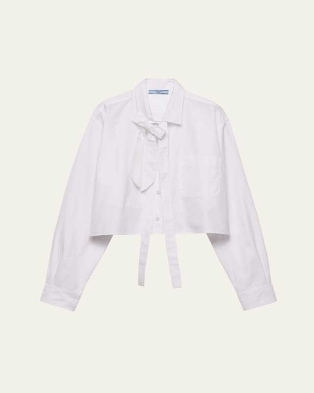 Neck-Tie Popeline Crop Button-Down Shirt